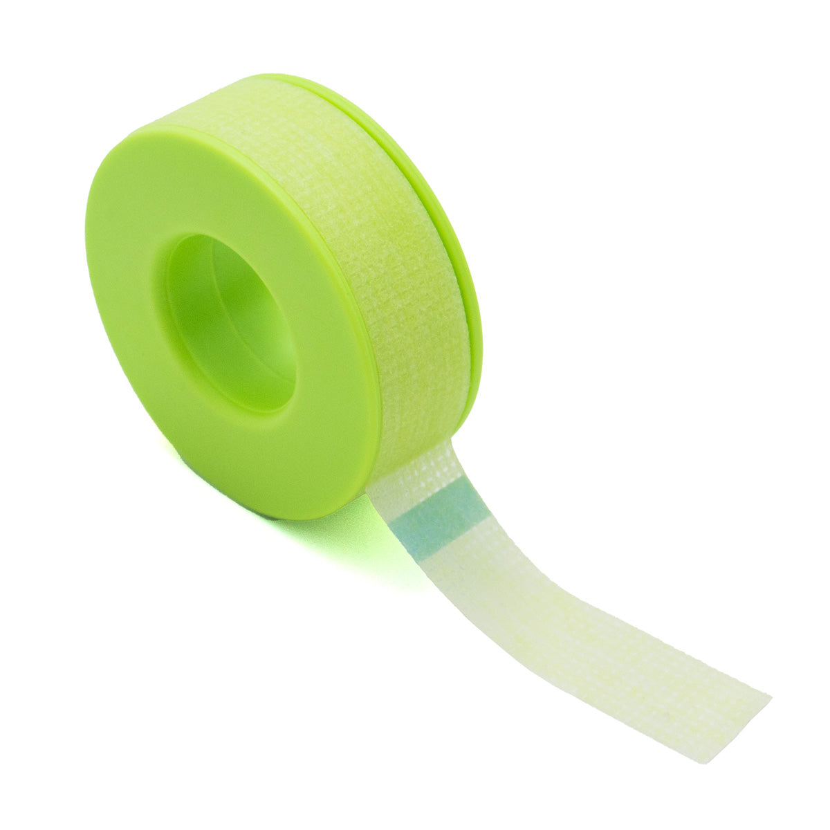 Curacoro green eyelash extension tape roll with soft silicone core, partially unrolled, displayed on white background