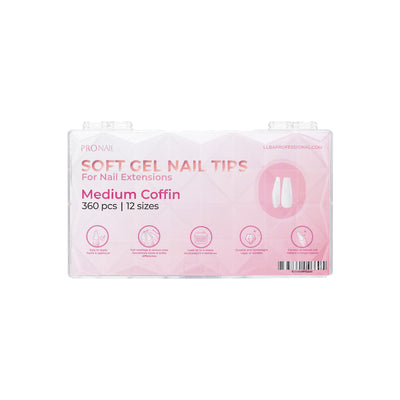 Pack of soft gel nail tips medium coffin displayed 