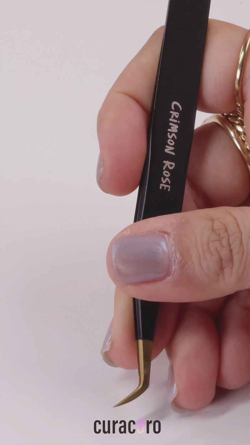 45° Angle Pre-fan Short Tip Tweezer – Crimson Rose