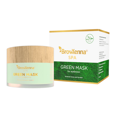 BrowXenna®, Green mask for eyebrows, 15 ml bottle and package displayed 