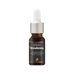 BrowXenna® Oil for eyelash and eyebrow growth, 10 ml bottle displayed