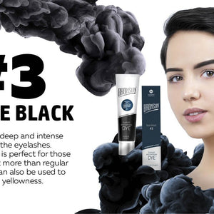 Bronsun Brow and Lash Dye - Blue Black infographic with model and product 