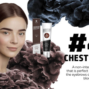 Bronsun Brow and Lash Dye - Chestnut infographic product with model 