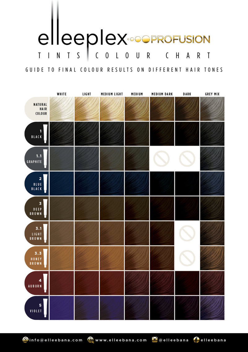 Elleeplex Profusion brow and lash tints colour chart