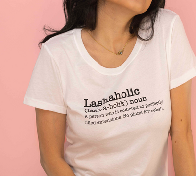 Lashaholic T-Shirt on model's body.