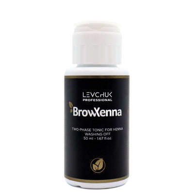 BrowXenna® Brow henna Two-Phase Tonic for Henna Rinsing, 50ml bottle on white background displayed 